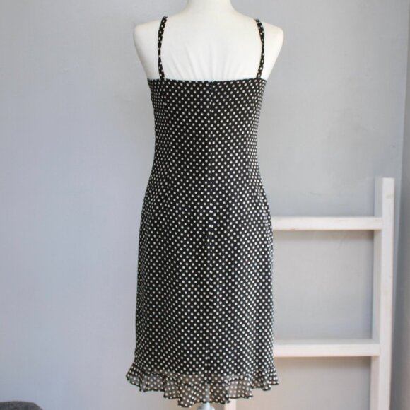 Alain Manoukian VTG 90s Black White Polka Dot Ruffle Sleeveless Dress Size Small - Picture 2 of 7